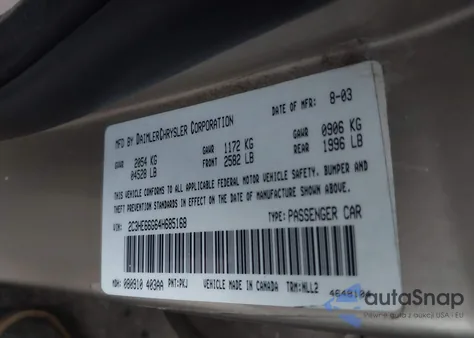 2004 Chrysler 300M z USA, uszkodzony, nr VIN 2C3HE66G64H685168